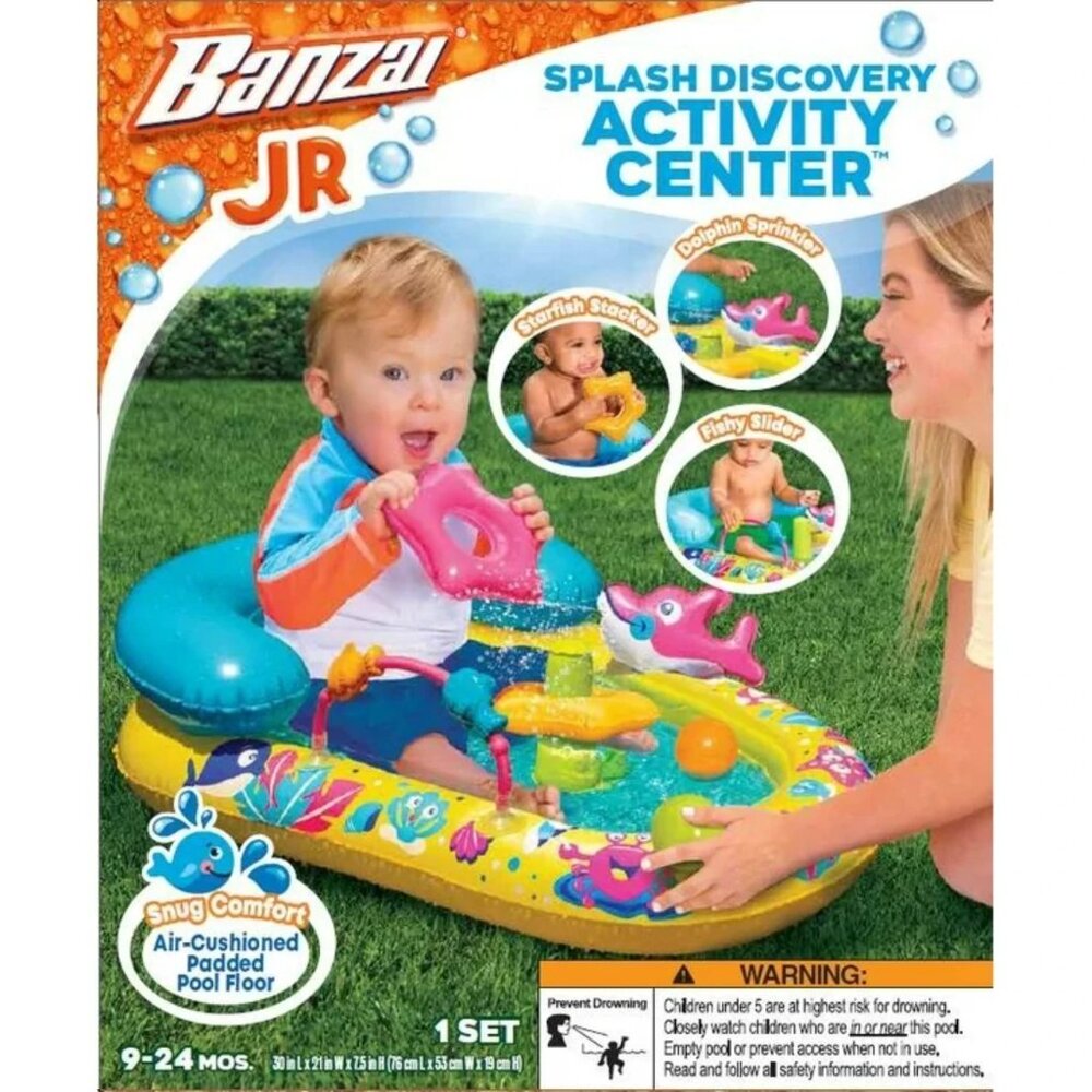 Banzai Jr Inflatable Splash Discovery Activity Center Baby Pool 9-24 Months NEW